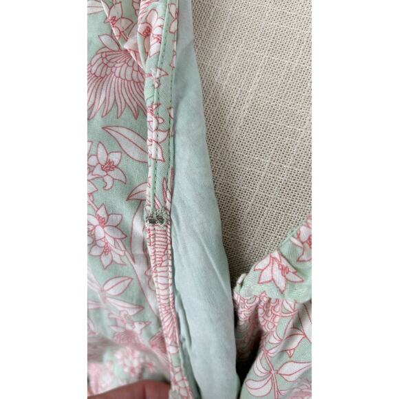 LC Lauren Conrad Womens Peacock Floral Wrap Blouse Short Sleeve XL Green NWT - Picture 7 of 13